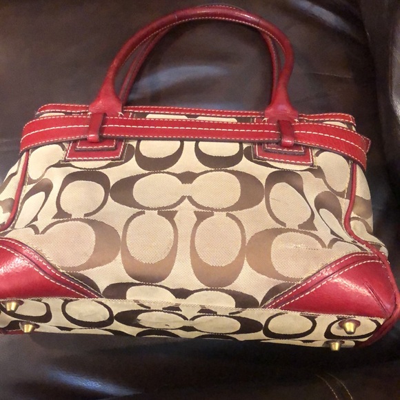 COACH Hampton Signature C Logo Canvas Red Leather Briefcase Shoulder Bag RARE - Picture 12 of 17